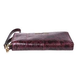 Pre Owned Michael Kors Burgundy Python Zip Around Wristlet Wallet