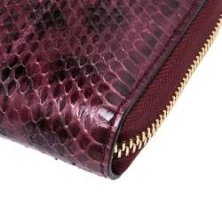 Pre Owned Michael Kors Burgundy Python Zip Around Wristlet Wallet