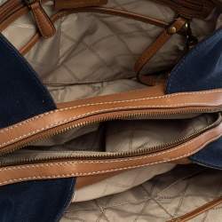 Pre Owned حقيبة كتف مايكل كورس "رافين" كبيرة جلد و دنيم أزرق و بني