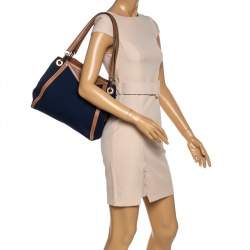 Pre Owned حقيبة كتف مايكل كورس "رافين" كبيرة جلد و دنيم أزرق و بني