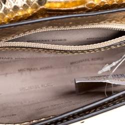 مملوكة مسبقًا حقيبة كتف مايكل كورس "سلوان" سلسلة جلد لامع نقشة الثعبان ذهبي