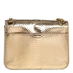 مملوكة مسبقًا حقيبة كتف مايكل كورس "سلوان" سلسلة جلد لامع نقشة الثعبان ذهبي