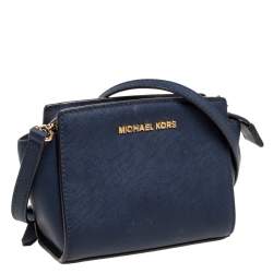 Pre Owned Michael Kors Navy Blue Leather Mini Selma Crossbody Bag
