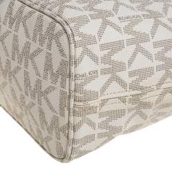 مملوكة مسبقًا حقيبة يد مايكل كورس جت ست صغيرة جلد وكانفاس مقوى بيج / أبيض 