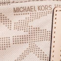 مملوكة مسبقًا حقيبة يد مايكل كورس جت ست صغيرة جلد وكانفاس مقوى بيج / أبيض 