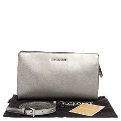 Pre Owned Michael Kors Metallic Silver Leather Crossbody Bag