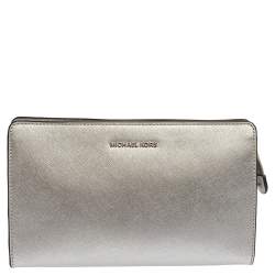 Pre Owned Michael Kors Metallic Silver Leather Crossbody Bag