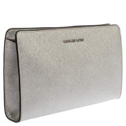 Pre Owned Michael Kors Metallic Silver Leather Crossbody Bag