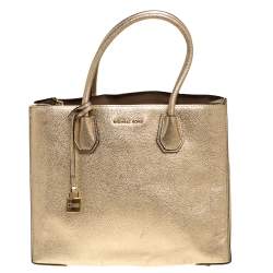 Pre Owned Michael Kors Metallic Gold Leather Large Mercer Tote