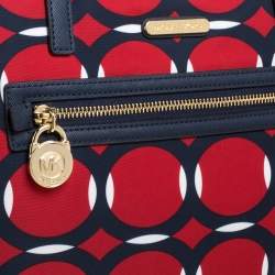 Pre Owned MICHAEL Micheal Kors Red/Blue Deco Print Nylon and Leather Kempton Tote