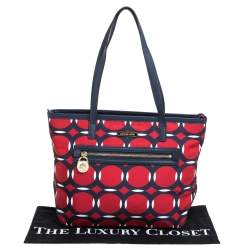 Pre Owned MICHAEL Micheal Kors Red/Blue Deco Print Nylon and Leather Kempton Tote