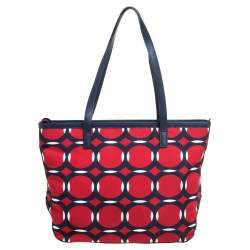 Pre Owned MICHAEL Micheal Kors Red/Blue Deco Print Nylon and Leather Kempton Tote