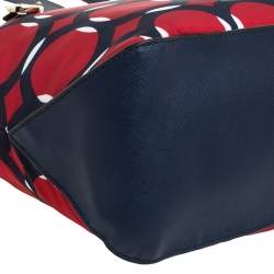 Pre Owned MICHAEL Micheal Kors Red/Blue Deco Print Nylon and Leather Kempton Tote