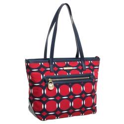Pre Owned MICHAEL Micheal Kors Red/Blue Deco Print Nylon and Leather Kempton Tote