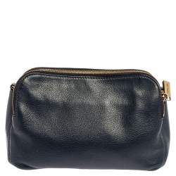 Pre Owned Michael Kors Navy Blue Leather Bedford Zip Crossbody Bag