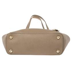 Pre Owned Michael Michael Kors Dark Beige Leather Medium Jet Set Top Zip Tote