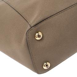 Pre Owned Michael Michael Kors Dark Beige Leather Medium Jet Set Top Zip Tote