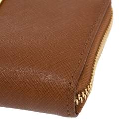 Michael Kors Brown Leather Jet Set Zip Around Wristlet Wallet