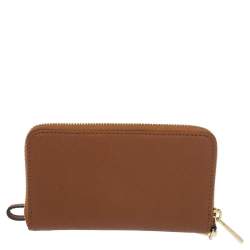 Michael Kors Brown Leather Jet Set Zip Around Wristlet Wallet