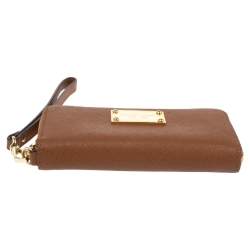 Michael Kors Brown Leather Jet Set Zip Around Wristlet Wallet