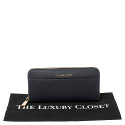 Pre Owned Michael Kors Navy Blue Leather Zip Around Continental Wallet