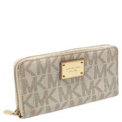 Michael Kors White Monogram Coated Canvas Zip Around Wallet