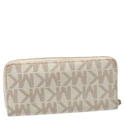 Michael Kors White Monogram Coated Canvas Zip Around Wallet