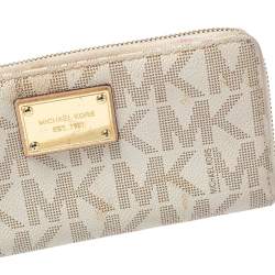 Michael Kors White Monogram Coated Canvas Zip Around Wallet