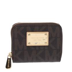 مملوكة مسبق ًا محفظة مايكل كورس سحاب ملتف كانفاس مقوى شهيرة بنية