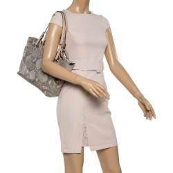 Pre Owned حقيبة يد مايكل مايكل كورس "جيت سيت" سحاب علوي جلد نقشة الثعبان بيج