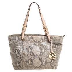 Pre Owned حقيبة يد مايكل مايكل كورس "جيت سيت" سحاب علوي جلد نقشة الثعبان بيج