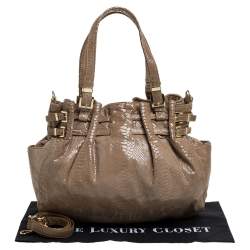MICHAEL Michael Kors Beige Python Effect Patent Leather Buckle Strap Shoulder Bag