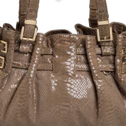 MICHAEL Michael Kors Beige Python Effect Patent Leather Buckle Strap Shoulder Bag