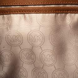 Pre Owned Michael Kors Brown Saffiano Leather Jet Set Middle Zip Tote