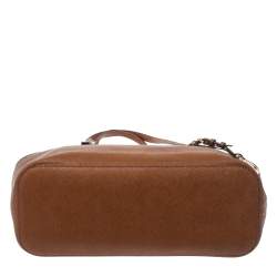 Pre Owned Michael Kors Brown Saffiano Leather Jet Set Middle Zip Tote