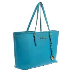 مملوكة مسبقًا MICHAEL Michael Kors Blue Leather Medium Jet Set Tote