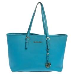 مملوكة مسبقًا MICHAEL Michael Kors Blue Leather Medium Jet Set Tote