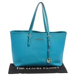 مملوكة مسبقًا MICHAEL Michael Kors Blue Leather Medium Jet Set Tote