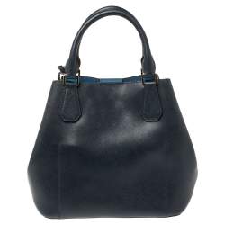 Pre Owned Michael Kors Navy Blue Leather Front Pocket Tote