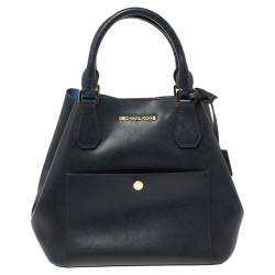 Pre Owned Michael Kors Navy Blue Leather Front Pocket Tote