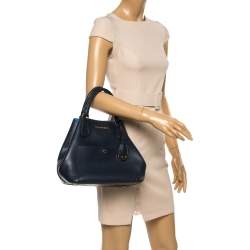 Pre Owned Michael Kors Navy Blue Leather Front Pocket Tote