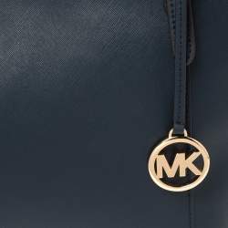 Pre Owned Michael Kors Blue Leather Large Voyager East/West Top Zip Tote 