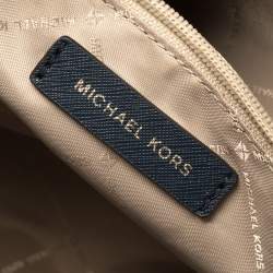 Pre Owned Michael Kors Blue Leather Large Voyager East/West Top Zip Tote 