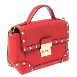 Pre Owned Michael Kors Red Leather Cori Top Handle Bag