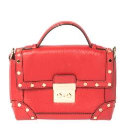 Pre Owned Michael Kors Red Leather Cori Top Handle Bag