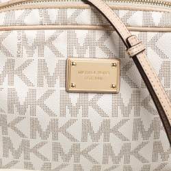 مملوكة مسبقًا حقيبة كروس مايكل كورس ويست /إيست كانفاس مقوى شهير بيج / بيضاء 