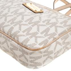 مملوكة مسبقًا حقيبة كروس مايكل كورس ويست /إيست كانفاس مقوى شهير بيج / بيضاء 