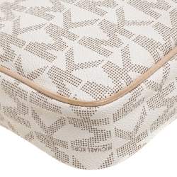 مملوكة مسبقًا حقيبة كروس مايكل كورس ويست /إيست كانفاس مقوى شهير بيج / بيضاء 