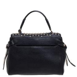 Pre Owned Michael Kors Black Leather Studded Top Handle Bag