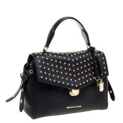 Pre Owned Michael Kors Black Leather Studded Top Handle Bag